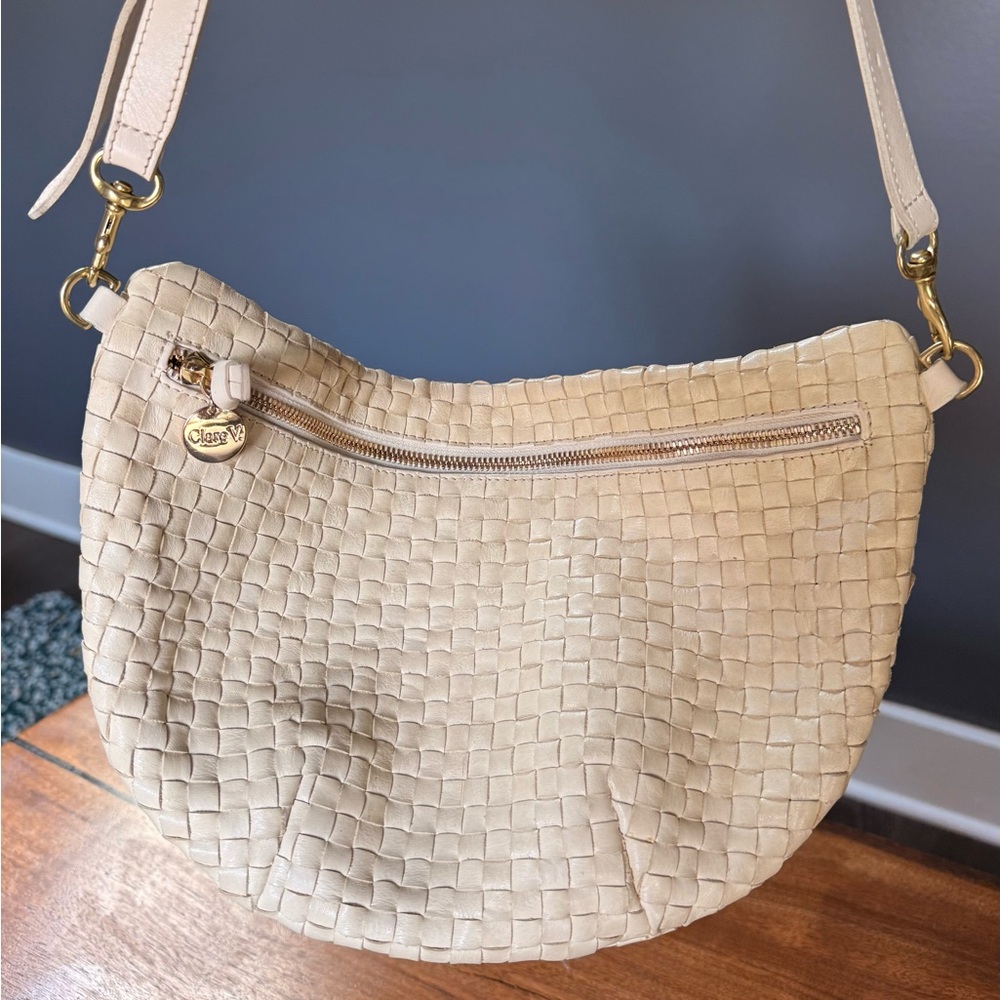 Clare V Cream Woven Grande Fanny